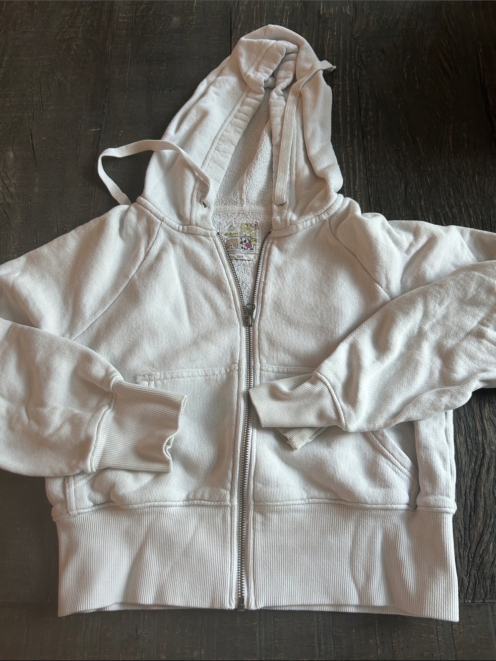 aerie White Full-Zip Hooded Sweatshirt